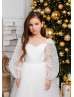 Long Sleeves Ivory Delicate Lace Tulle Flower Girl Dress Long Sleeves Ivory Delicate Lace Tulle Flower Girl Dress